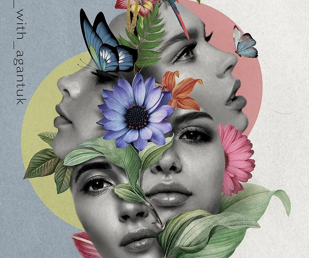 This is a surrealist piece where I explored blending human portraits with natural elements like tropical flowers, leaves, and butterflies. I enjoy creating these dreamlike compositions, letting my unconscious mind guide the placement of each element to build a beautiful and unexpected image.