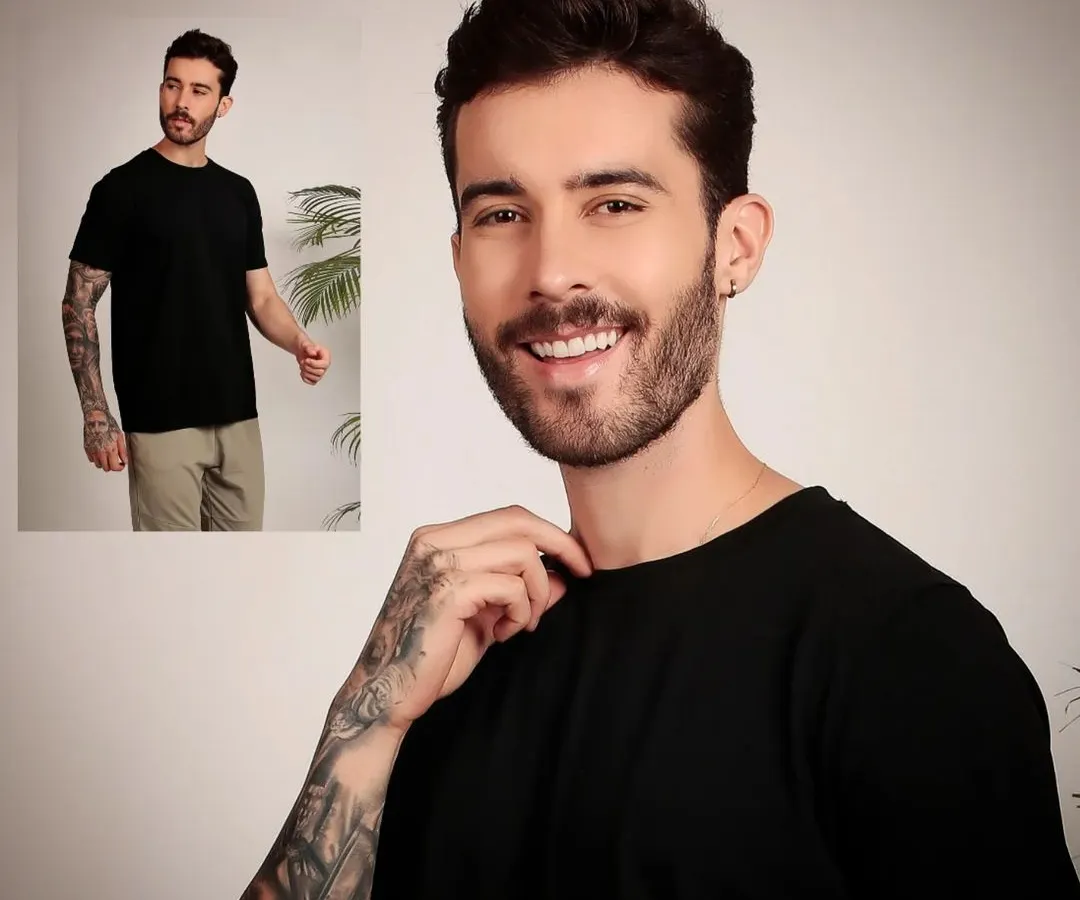 A strong portfolio for male models includes both headshots and full-length commercial shots. Here, I've captured a clean, approachable look perfect for e-commerce catalogues, highlighting both a relaxed pose and a direct, engaging portrait.