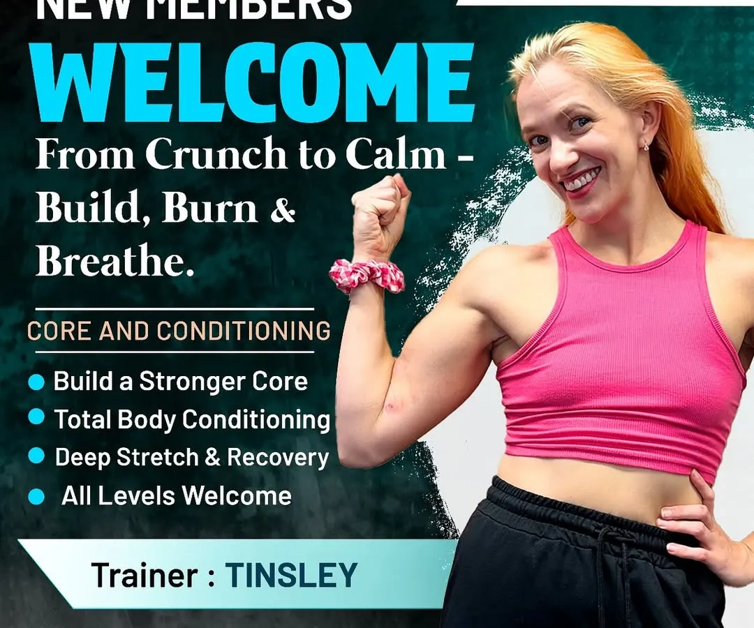We are excited to have Coach Tinsley on our team, leading our Core and Conditioning classes. These sessions are designed to build a stronger core, provide total body conditioning, and finish with deep stretching for a complete workout that builds, burns, and helps you breathe.