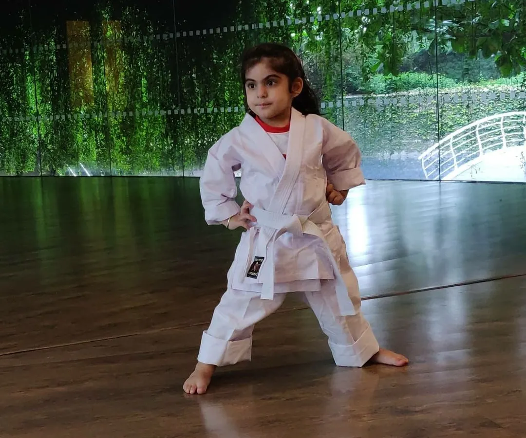 Meet Arzoi, one of my three-year-old students. Look at that powerful horse stance. My classes are designed to build karate confidence for toddlers, helping them feel strong and capable from their very first day.
