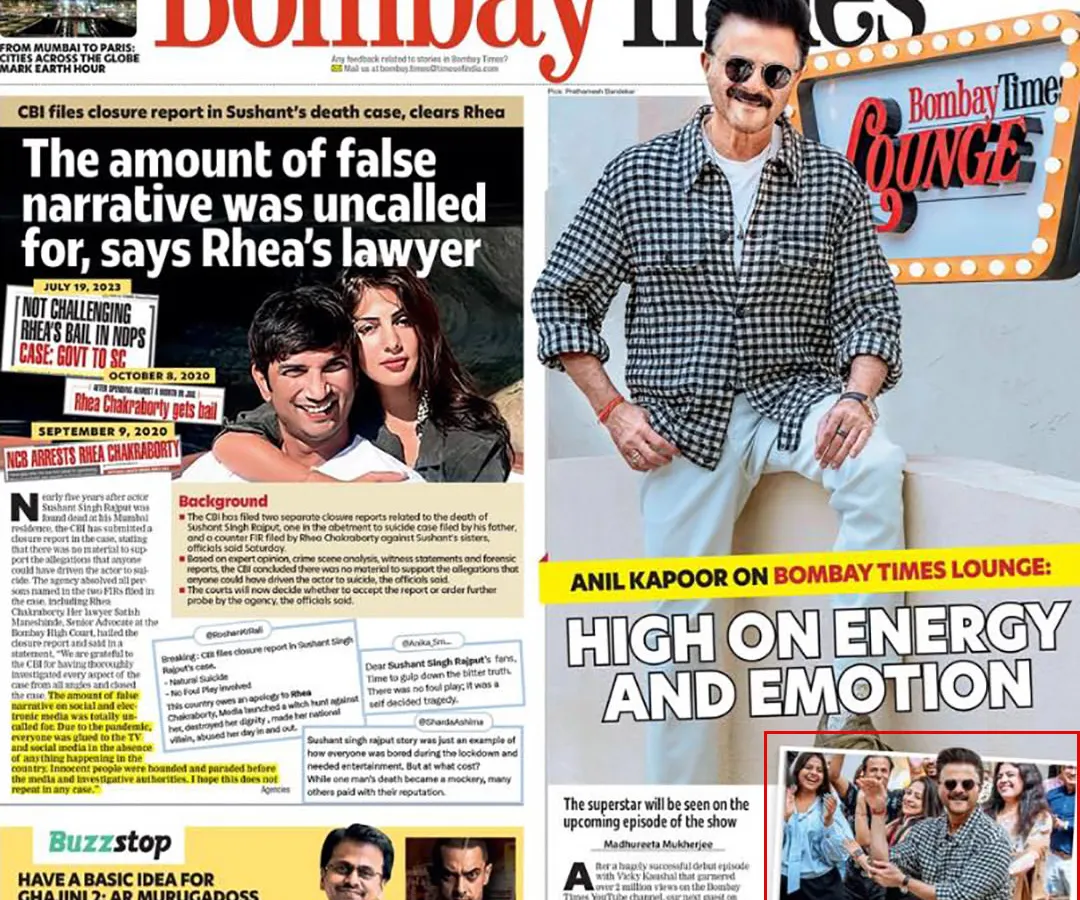 Being featured on the front page of the Bombay Times alongside superstar Anil Kapoor was a true highlight. It's moments like these, at high-profile media events, that reflect the scale and excitement of the functions I am a part of.