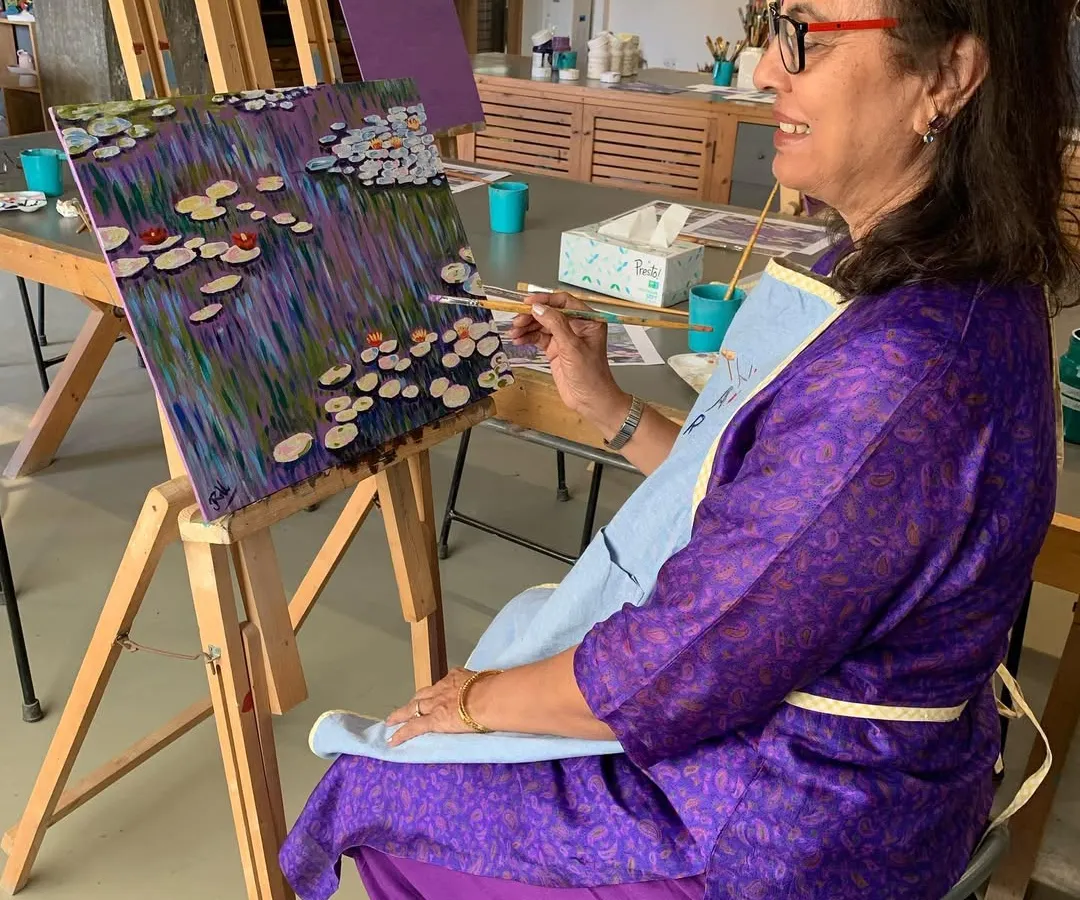 Art is a lifelong journey, and it is never too late to start. This student in our adult workshop is finding her flow, recreating the serene beauty of Claude Monet's water lilies. Our adult classes offer a relaxing escape to learn new skills in a friendly, supportive setting.