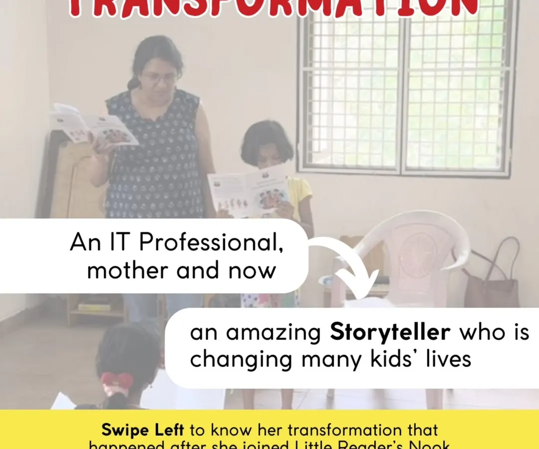 This is what transformation looks like. Meet Sambhavi, a busy IT professional and mother who joined my training to better connect with her kids. This is the start of her journey from just telling stories to becoming a storyteller who is now changing kids' lives.