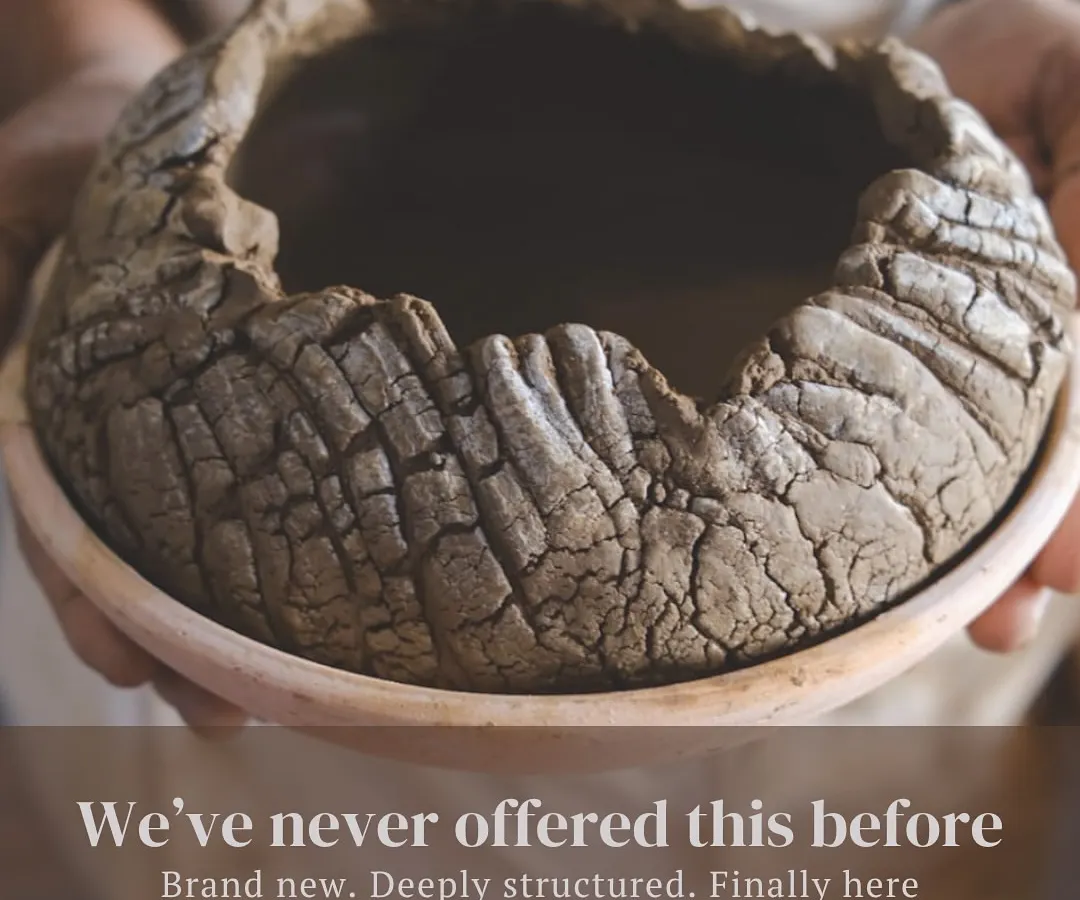 We are always exploring new ways to work with clay. This piece, with its beautiful, organic cracks, was the beginning of our first ever comprehensive hand building course, a new and deeply structured journey into form and creativity without the wheel.