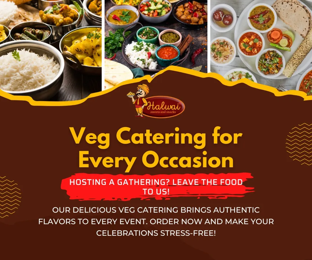 We offer complete vegetarian catering solutions for every event you can imagine. This collage shows the variety we bring, from full thalis and rich curries to fresh salads, ensuring a memorable feast for all your guests.