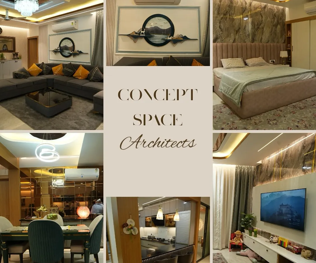 This collage highlights the variety and luxury we bring to home interiors. You can see examples of a modern living room, a plush bedroom with a marble accent wall, a stylish dining area, and a custom-designed kitchen space.