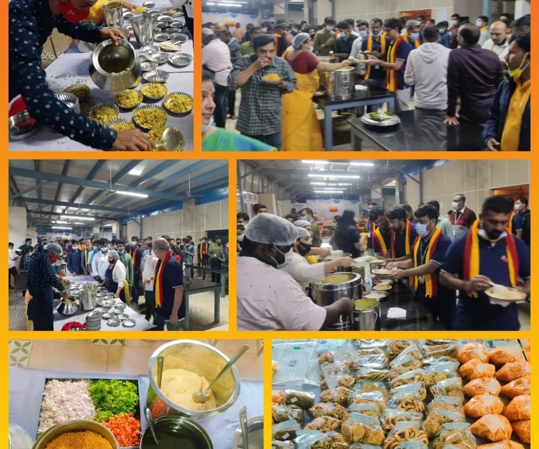 I was honored to cater for 200 people at Safran Engineering Services for their Rajyothsava celebrations. This collage shows the buffet-style service in action, featuring our popular Hubballi Girmit, Uppittu, and Kesaribhath, all prepared fresh for the large corporate event.