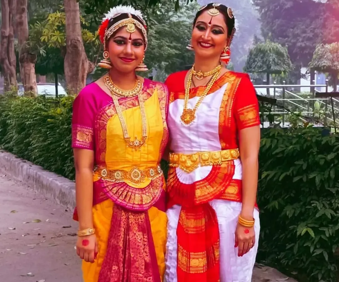 This picture is so special to me. Standing with my student Shivi, both of us in our traditional Bharatanatyam costumes, captures the essence of our Guru-Shishya Parampara. It is a journey we take together, filled with learning, pride, and a shared love for the art.