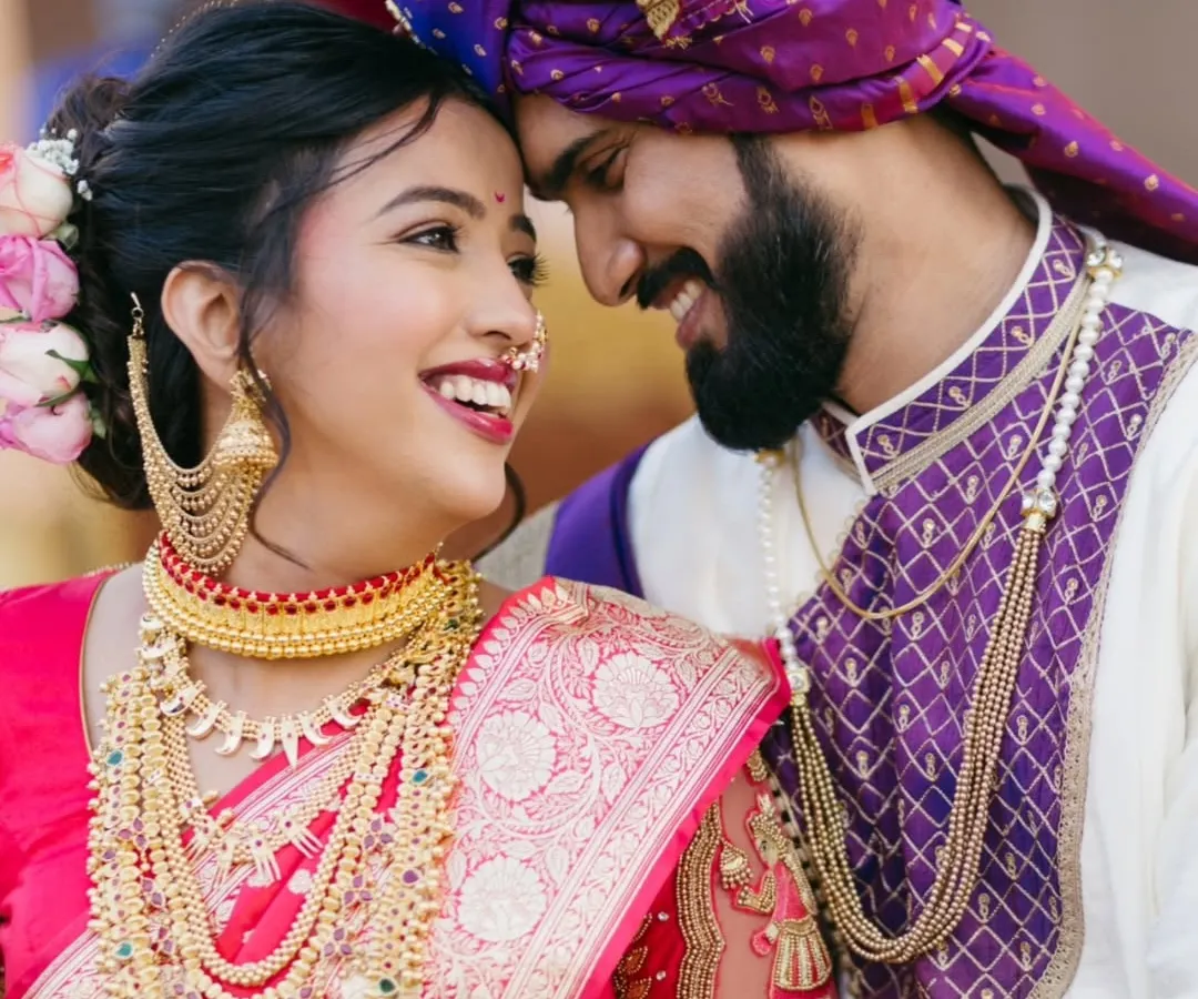 The pure joy between a bride and groom during their Maharashtrian wedding. I live for these candid close-ups, where you can feel the happiness and love.