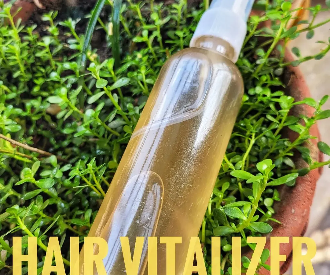 My Hair Vitalizer is a lightweight, non-greasy Ayurvedic spray that you can use every day. It's made with rosemary, thyme, and aloe vera extracts to strengthen hair follicles from the root and reduce hair fall.