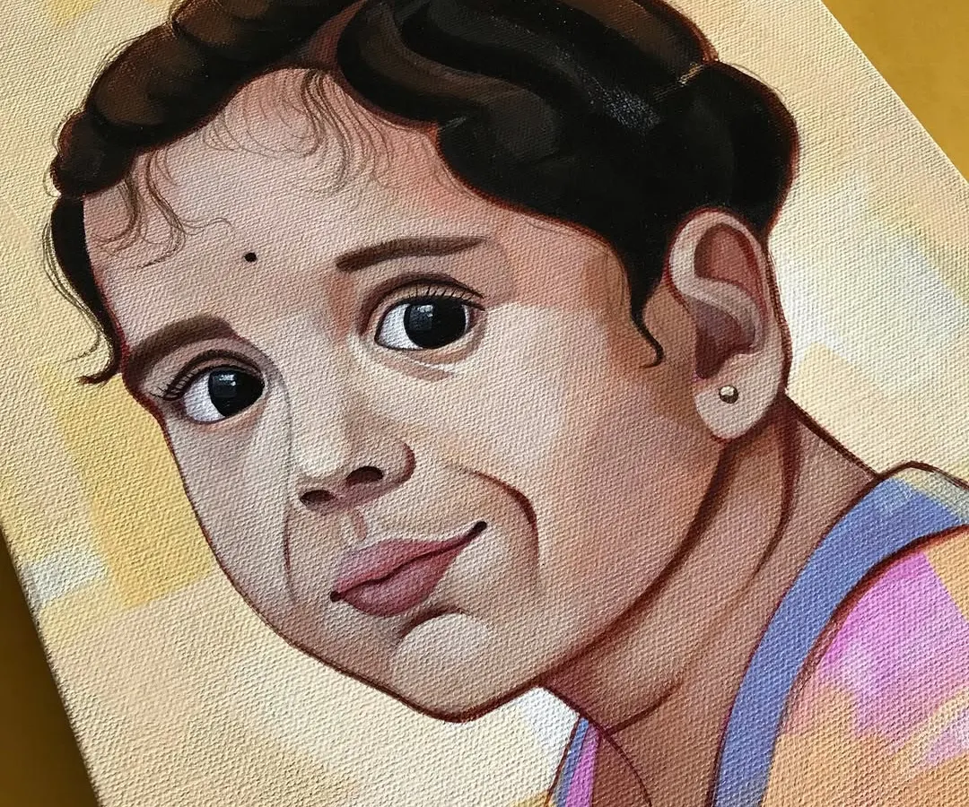 A commissioned portrait of the lovely Varnika. 💛 For this piece, I used acrylics on canvas to create a warm, painterly style that focuses on her sweet personality. It's a joy to preserve such cherished memories.