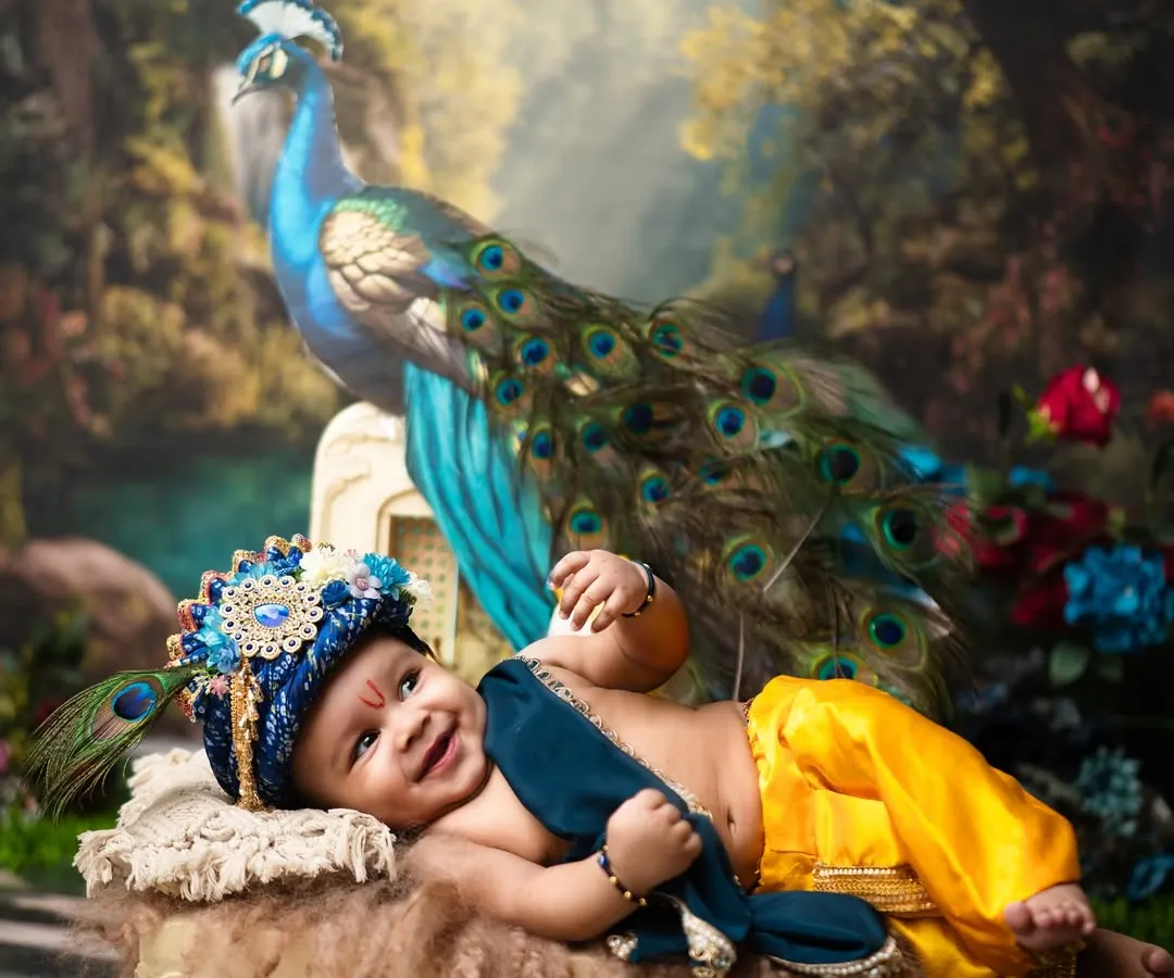 Capturing the playful spirit of little Krishna. I love bringing these divine stories to life with rich colours and joyful details, creating a timeless portrait of your little charmer.