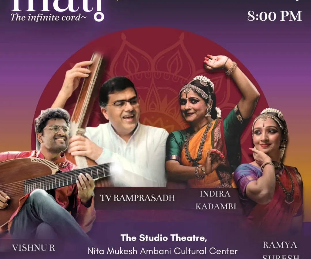 The poster for "Matr̥ - The Infinite Cord," a special duet production I choreographed and performed with my daughter-in-law, Ramya Suresh. This work explores the eternal bond of motherhood, a theme very close to my heart.
