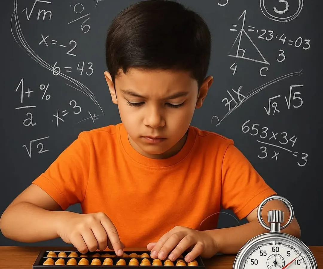I love seeing the focus and speed my students develop. Here, a young learner is completely absorbed, using the abacus to solve complex problems against the clock. This is how we turn math anxiety into math confidence.