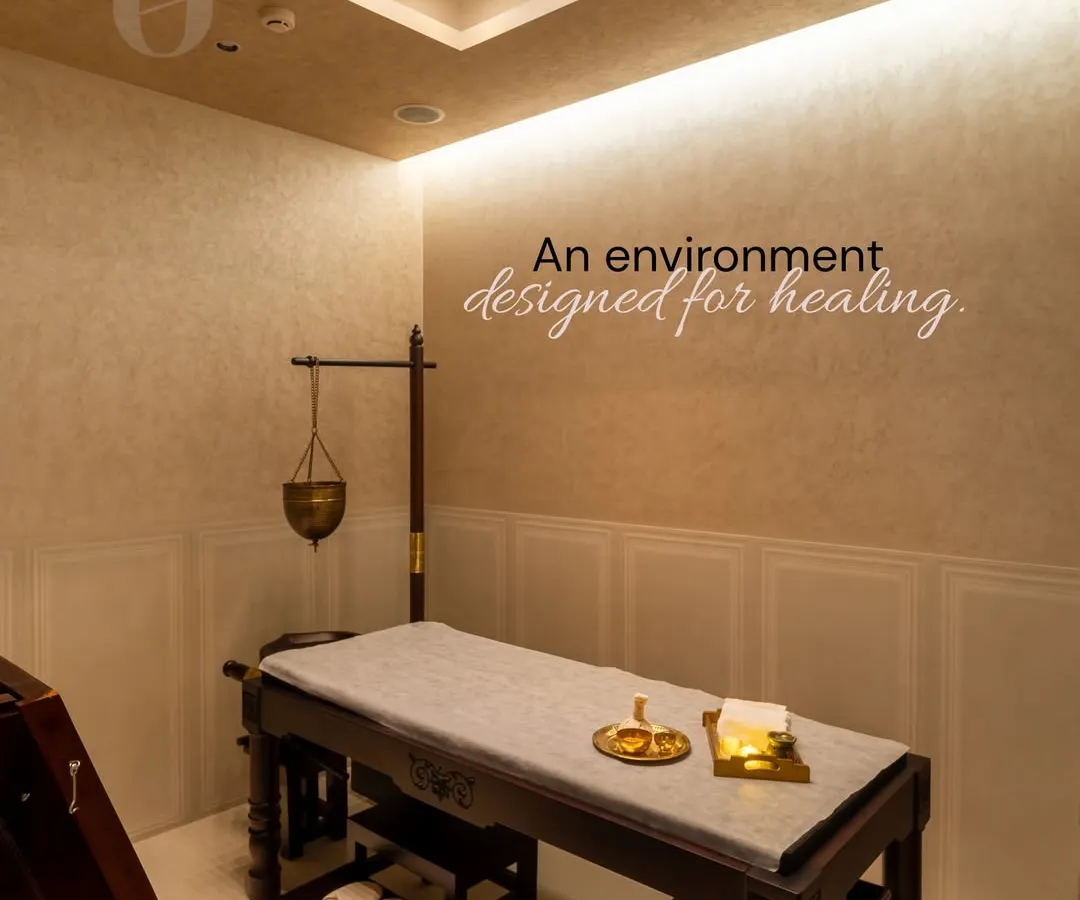 I believe healing starts with the environment. This is one of my Panchakarma therapy rooms, a sanctuary meticulously designed to soothe your senses and prepare your body and mind for deep restoration and balance.