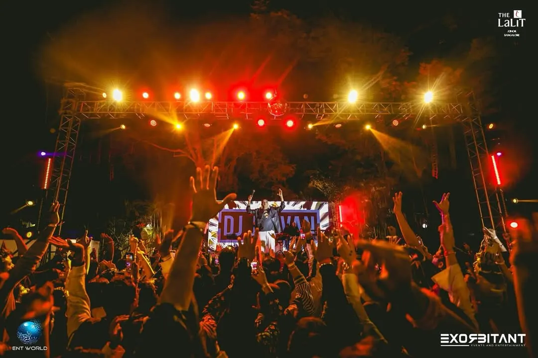The view from my console at The Lalit Ashok Bangalore for a massive New Year's Eve celebration. I thrive on connecting with a large audience, keeping the energy high and the dance floor full all night long.