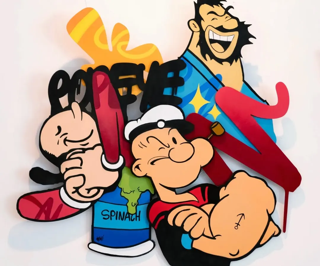Bringing classic cartoons into the real world is my jam. This Popeye piece is made from layers of CNC-cut wood that I hand-paint, making the characters literally pop out from the wall.