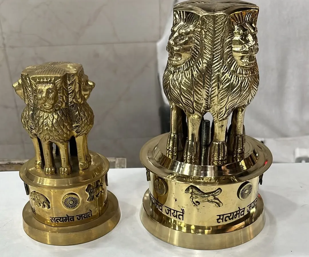 We craft these brass Ashoka Stambh emblems, the national symbol of India, in two distinct sizes. They serve as a prestigious and patriotic corporate gift or a stately decor piece for an executive's desk or office reception area.