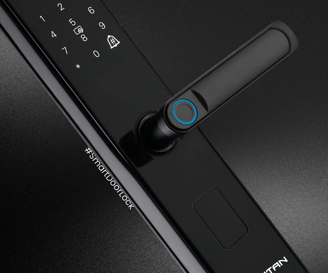 A close look at the future of home entry. This smart door lock features a responsive fingerprint sensor and a sleek, backlit keypad, offering multiple ways to secure your home with style.