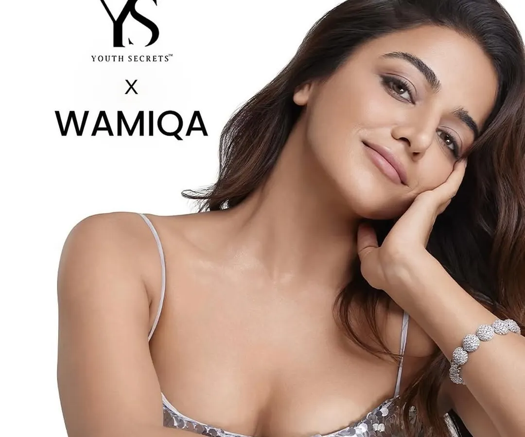 This is a clean and polished commercial headshot of actress Wamiqa Gabbi for a beauty brand collaboration. The focus here was on creating a soft, approachable look with flawless lighting to highlight the product naturally.