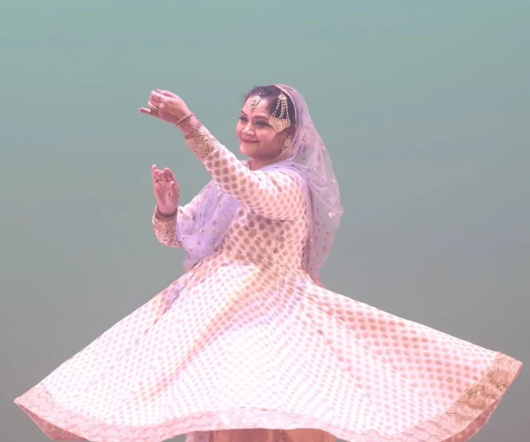 The pure joy and grace of Kathak, captured in a dynamic twirl. Our classical dance training focuses on both technical precision and the expressive storytelling that makes this art form so captivating.