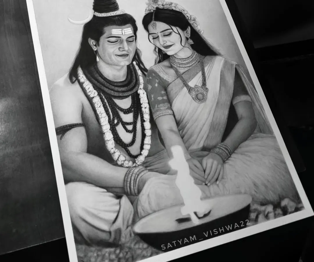 A special A3 size sketch capturing the divine bond between Shiva and Shakti. This piece is about the completeness they represent, and I used softer shading to bring out the emotion and tranquility in their presence.