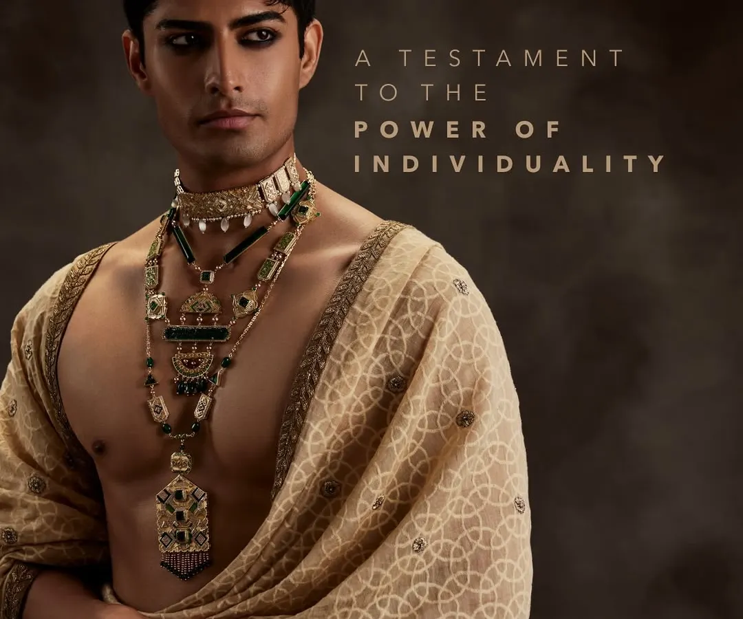 We believe adornment is for everyone. Our Aulerth Maverick collection, featuring this striking layered necklace look, is a testament to the power of individuality and challenges the antiquated notions of masculinity in style.