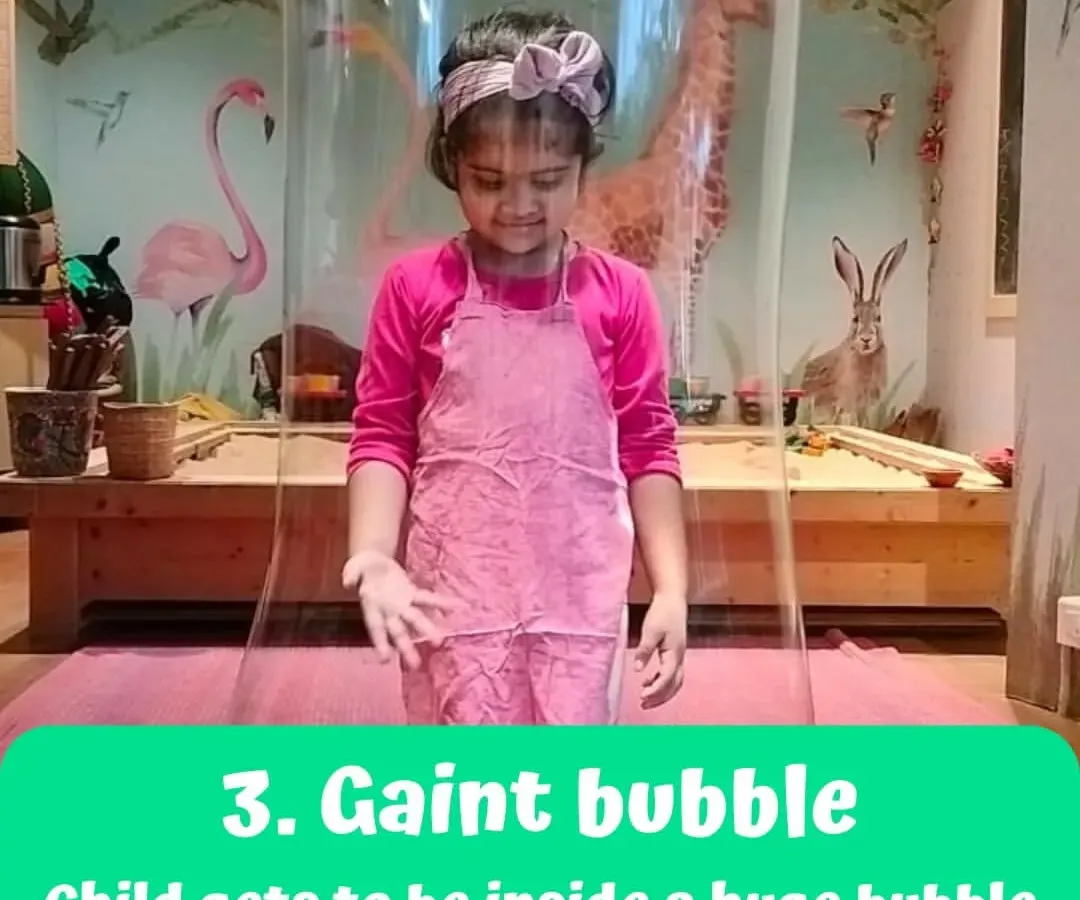 The Giant Bubble experience is one of our most popular party add-ons. Imagine the pure delight on your child's face as they get completely enclosed inside a massive, shimmering bubble. It's a moment of pure magic and makes for unforgettable photos.