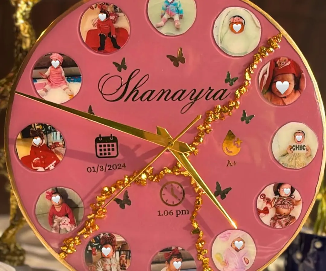 This personalized baby wall clock is a wonderful way to celebrate a newborn's arrival. I can include 12 of your favorite baby photos, their name, birth date, and other special details to create a piece that will be treasured for years.