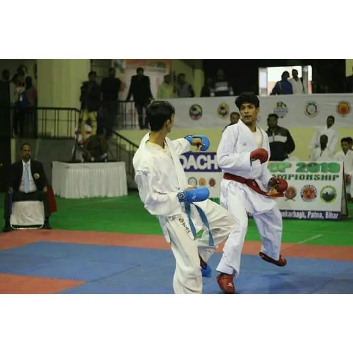 One of our BKA players in action during a competitive kumite match at the Coach Cup Championship. Our training is designed to build ring-ready fighters who perform under pressure.