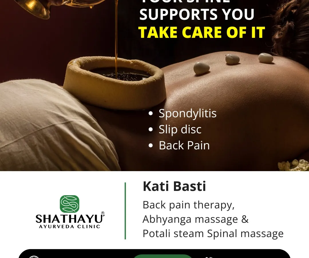 For chronic lower back pain, spondylitis, or slip disc issues, I often recommend Kati Basti. This image shows the therapy, where a reservoir made of dough is placed on the back and filled with warm, medicated oil. This process deeply nourishes the spinal tissues, relieves inflammation, and eases muscle spasms.