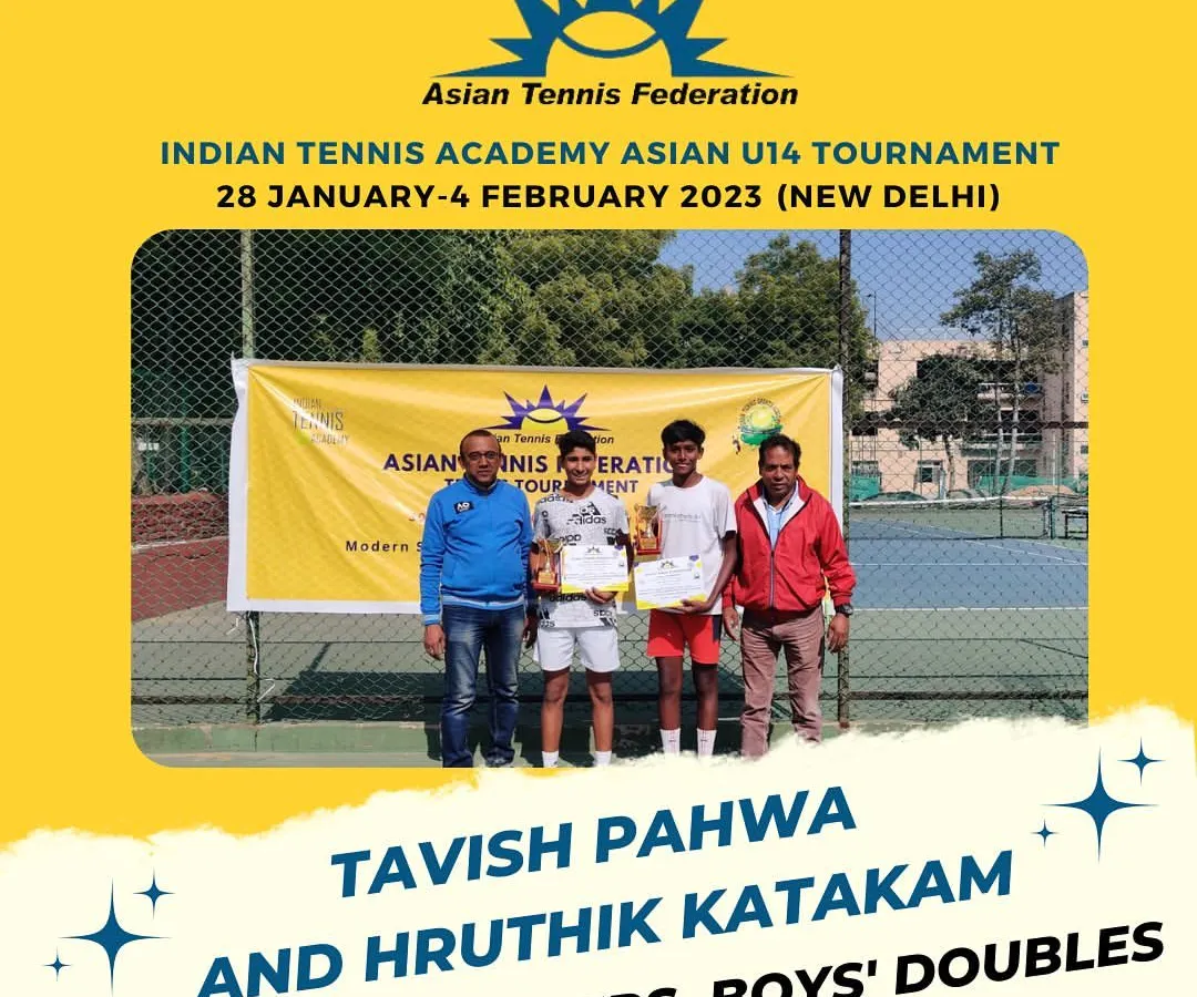 We celebrate the champions of the ATF Asian U14 Tournament we hosted. This image showcases the winners of the Boys' Doubles category, reflecting the high level of competition and our role in managing officially sanctioned international junior tennis events.
