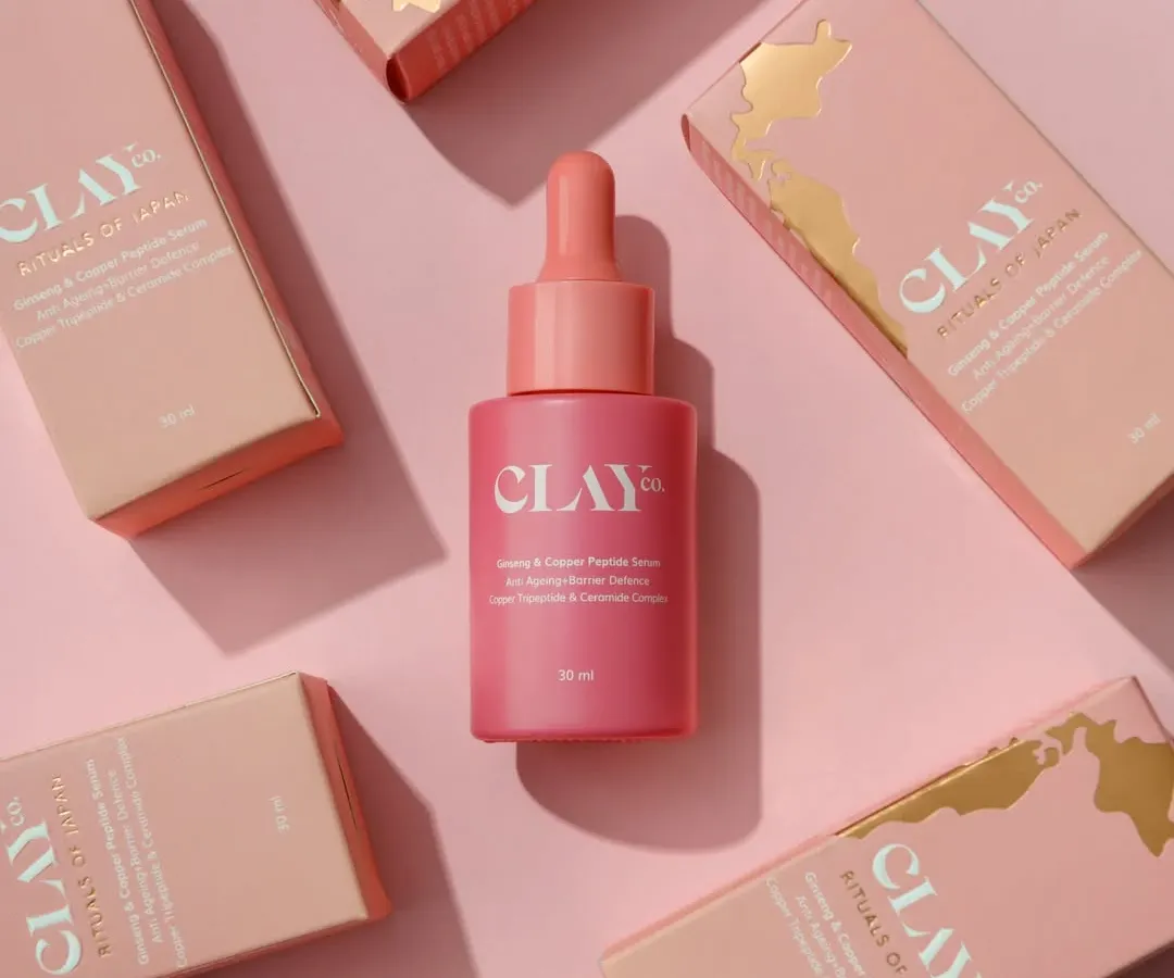 This is an overhead shot I did for Clay Co. Beauty. I find that creating a dynamic composition with the product and its packaging like this really works for social media feeds and website banners. It's eye-catching and tells a story about the product line.