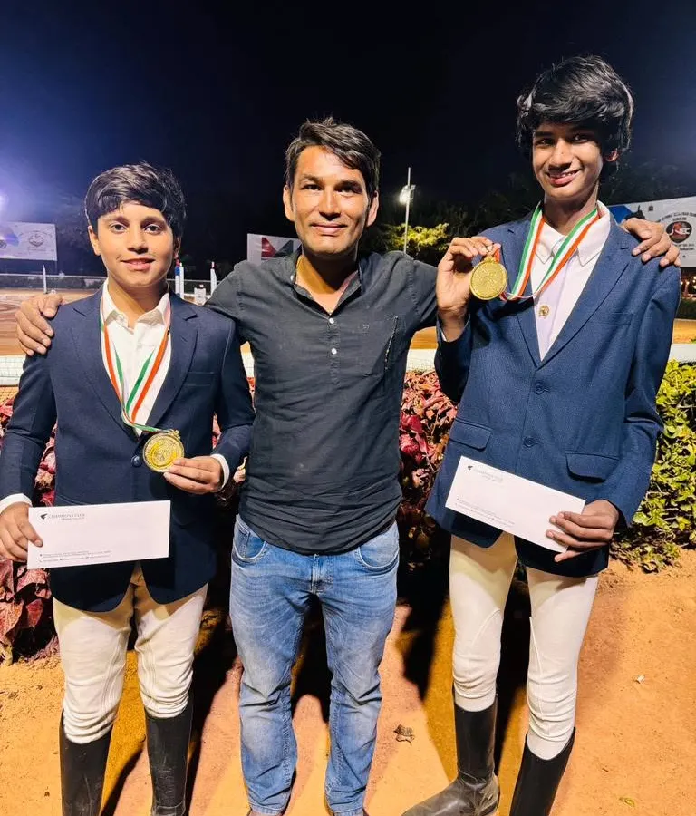 A proud moment with my tigers, Yug Shokeen and Reyansh Sethi, after they both won Gold medals at the Junior Nationals Equestrian Championship in Bangalore. Seeing our young riders on the podium is the greatest reward.