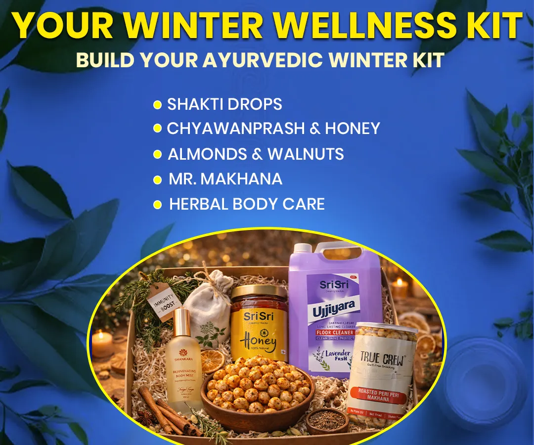 Here is your complete Ayurvedic winter wellness kit. I've put together my must-have essentials like Shakti Drops for immunity, Chyawanprash for warmth, nourishing nuts, and herbal body care to help you stay balanced and radiant all season long.