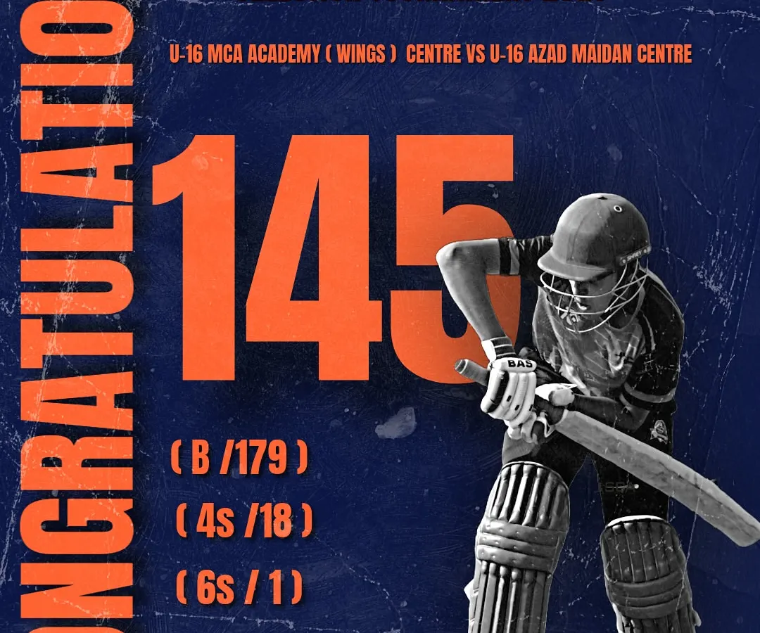 Results are everything. Here's one of our top performers, Arjun Gadoya, celebrating a massive 145-run knock in the U16 MCA Kalpesh Koli Summer Camp Selection Tournament. This is the kind of match-winning performance we train our players to deliver under pressure.