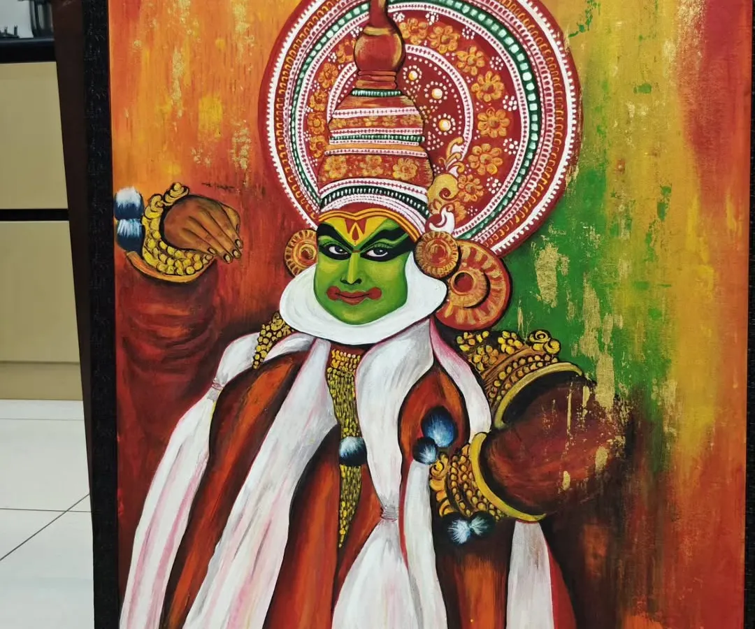 Here is a completed Kathakali acrylic painting, another timeless art form from my home state. I focus on the intricate details of the costume and the expressive face to capture the full drama of the performance.