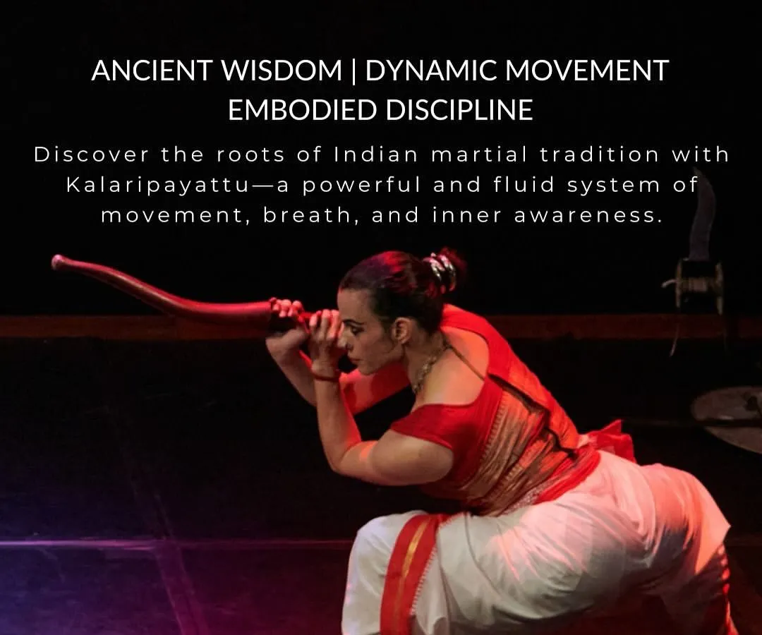 This is an invitation to our in-person Kalaripayattu workshop in New Delhi. The practice is a system of embodied discipline, using powerful stances and movements to cultivate inner awareness. These sessions are designed to be an immersive experience into this ancient martial tradition.