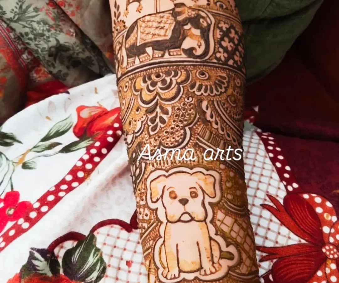Your pets are part of your family, so why not include them in your bridal mehendi? I love creating custom designs, like this one featuring the bride's adorable dog.
