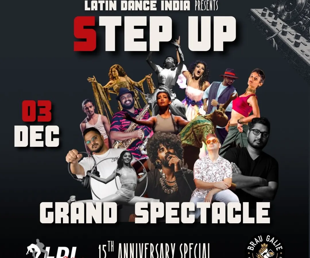 This is how we do anniversaries. Our 'Step Up' Grand Spectacle is a milestone event, a multi-floor blockbuster with workshops, unlimited Latin social dancing, artistic performances, and even a retro-themed floor. It's more than a party; it's a piece of our history.