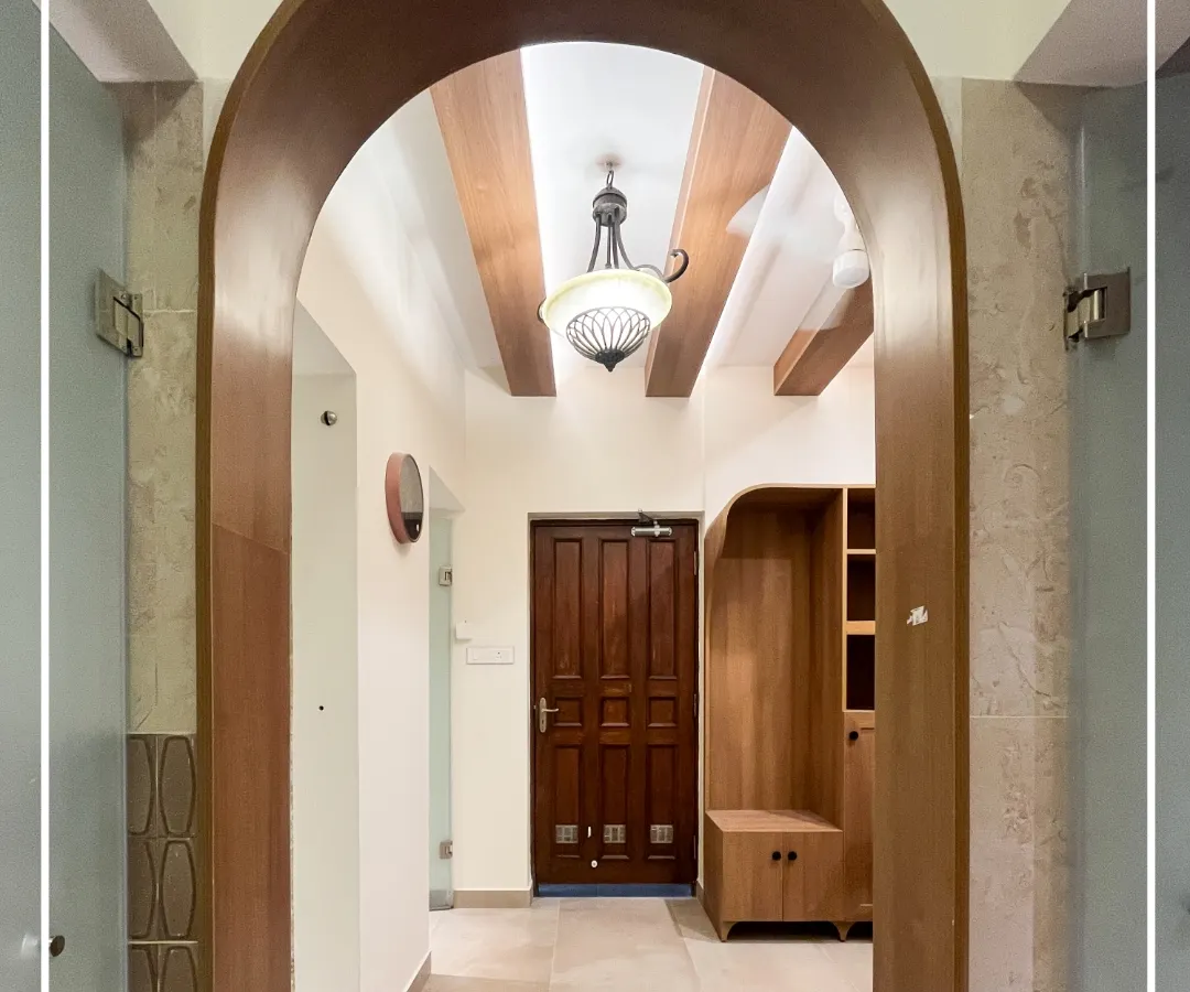 An arched entryway we designed for the Bangalore Club. This detail is central to our modern heritage approach, blending classic architectural forms with clean, contemporary execution to create a sense of timeless welcome.