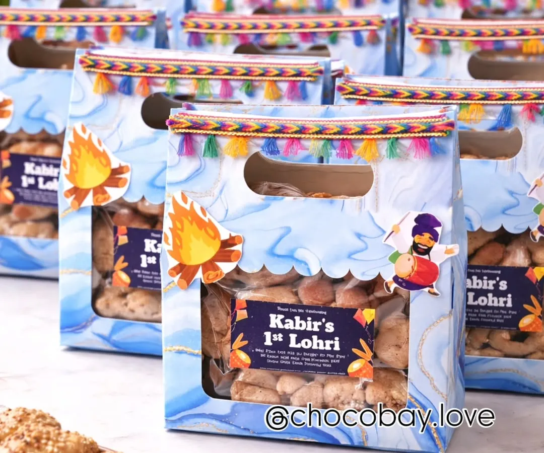 A baby's first festival is a huge milestone, and I love creating gifts to match the excitement. This personalized hamper for 'Kabir's 1st Lohri' is filled with traditional treats and designed with vibrant, festive details to make the celebration unforgettable.
