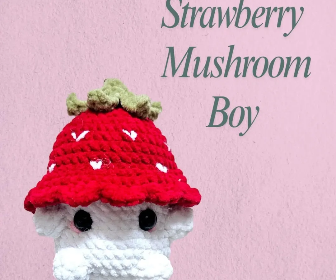 Meet my famous Strawberry Mushroom Boy! This little amigurumi plushie is so squishy and cute, and he’s become a fan favorite. He’s the perfect little friend to sit on your desk or shelf.