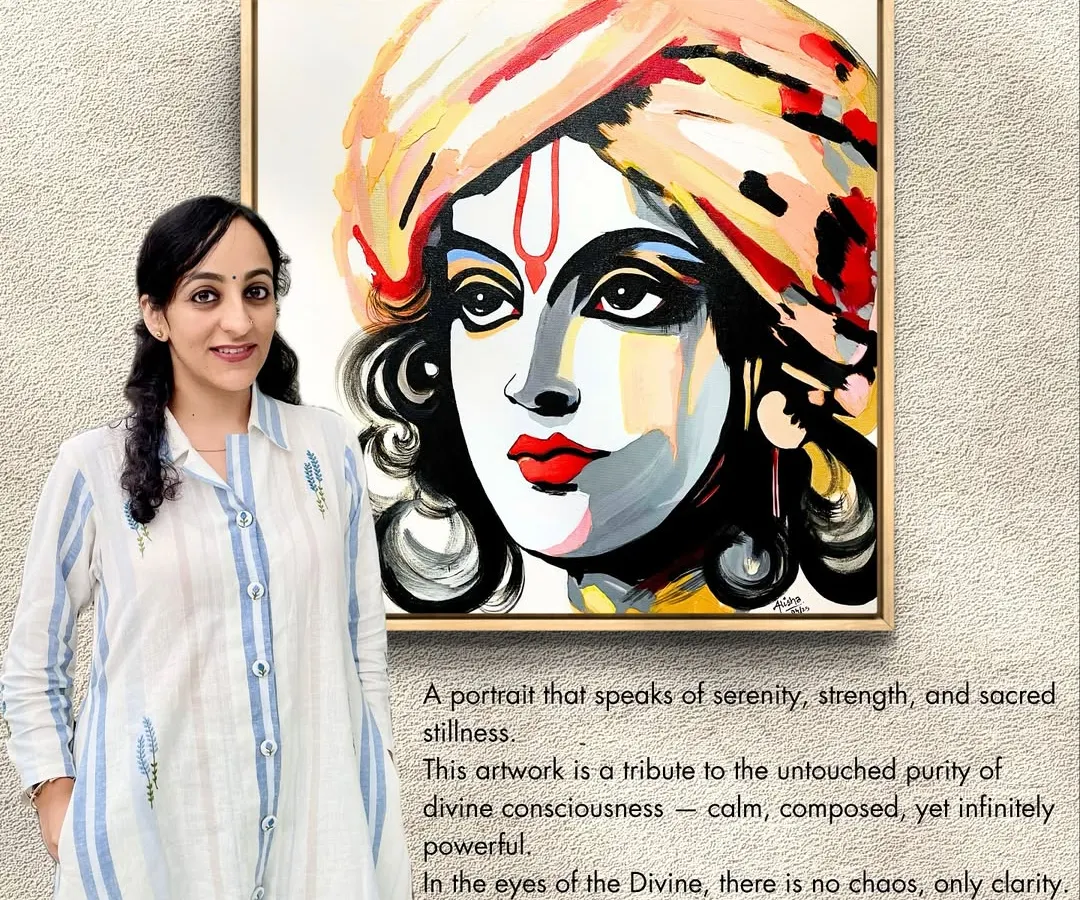 Titled 'Vishuddha, The Pure One', this abstract Krishna portrait is about capturing a feeling of sacred stillness. I used bold, expressive strokes and a vibrant palette to portray the calm, composed, and infinitely powerful nature of divine consciousness.