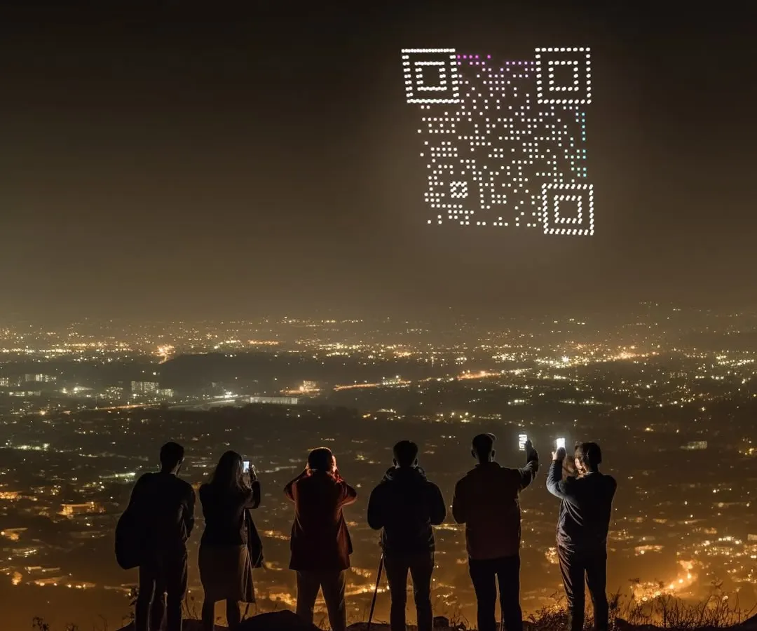 I turn the sky into a powerful marketing tool. This massive, scannable QR code made of drones is not just a spectacle; it's a direct link to your campaign, website, or special offer, creating an interactive experience that drives measurable engagement.