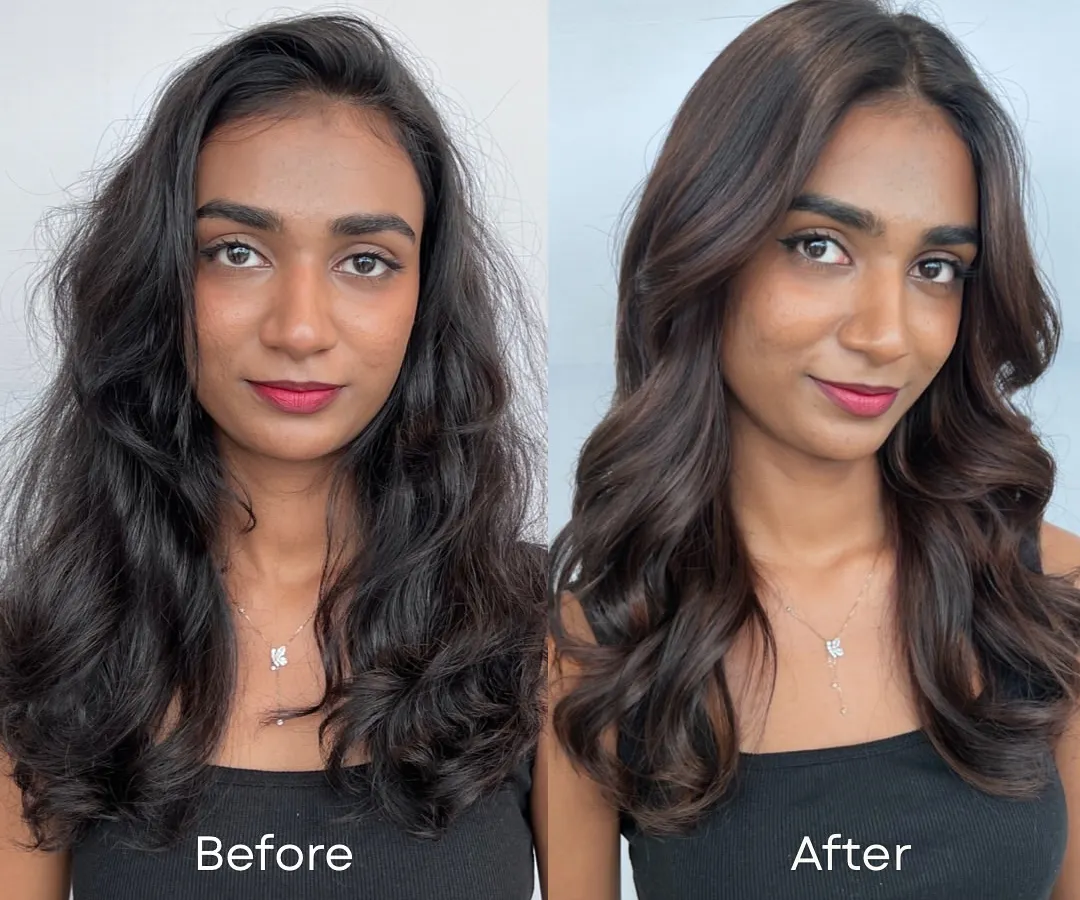 This is the kind of transformation you'll learn to create. This before-and-after showcases our signature Matryoshka balayage technique, which adds depth and dimension for a stunning, seamless result.