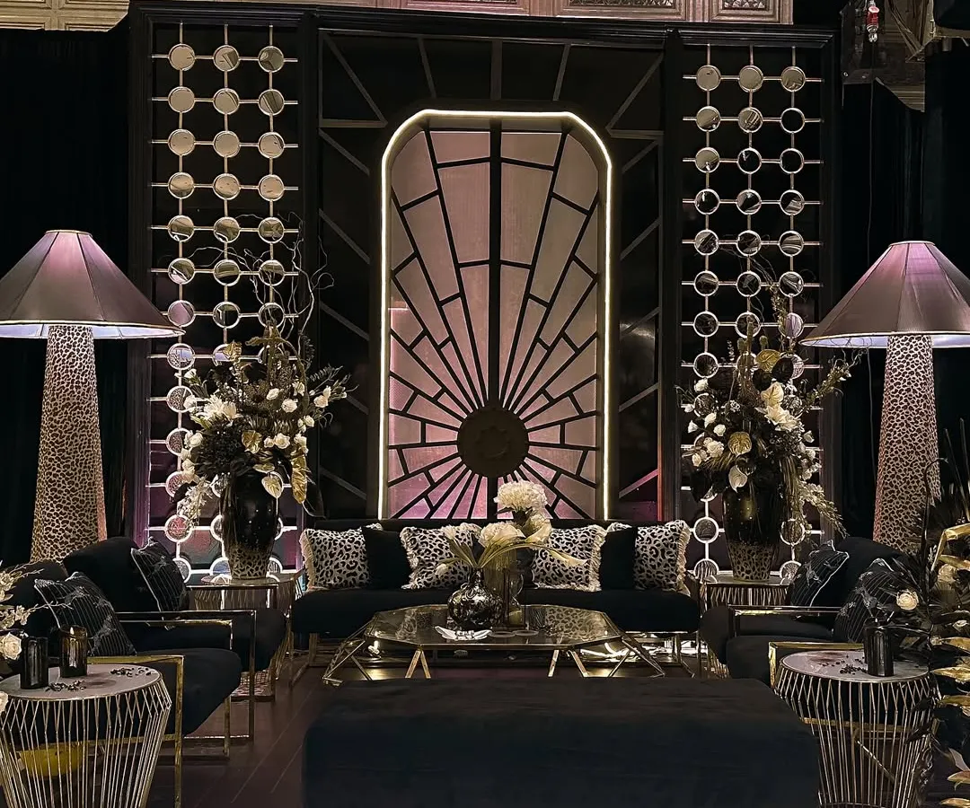 Welcome to The Dark Club. This image captures the essence of a bold, enigmatic, and unapologetically luxe birthday lounge I designed. Every element, from the architectural panels and statement lamps to the animal-print cushions and velvet seating, was intentionally layered to build an immersive, high-energy atmosphere.