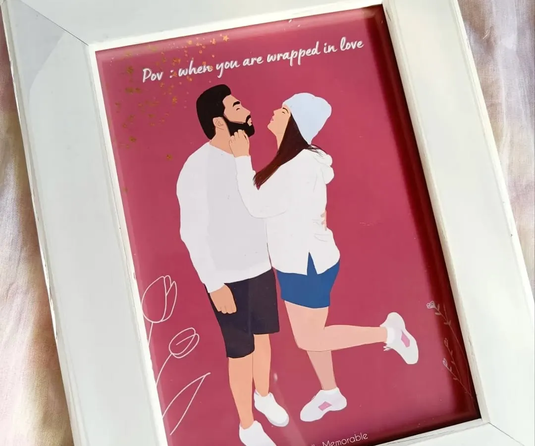 I capture the feeling of your relationship in a minimalist faceless portrait. This piece, showing a couple wrapped in love, is a perfect, personal gift for your partner for any occasion.