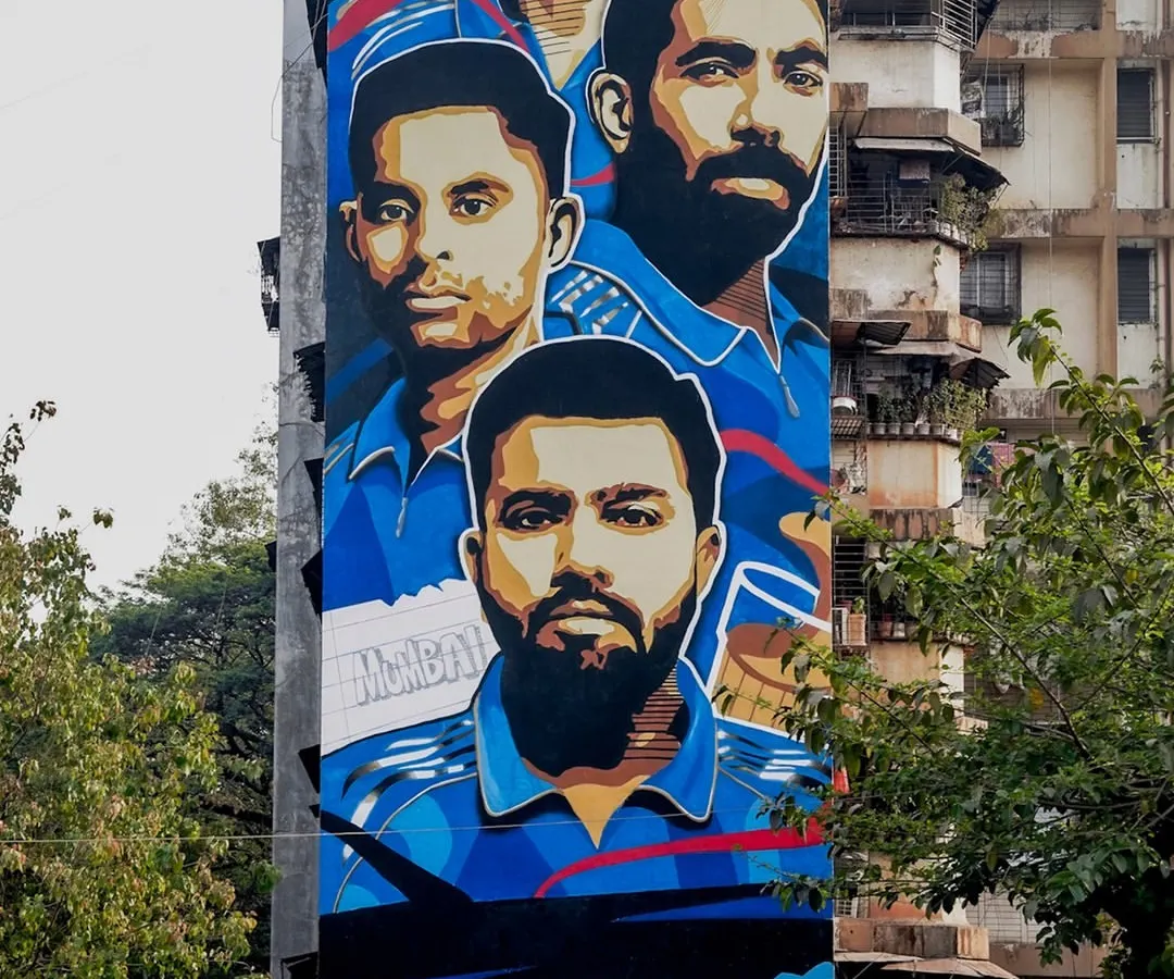 Go big or go home. I had the incredible opportunity to paint this massive 80-foot mural for the Mumbai Indians, featuring cricket legends like Rohit Sharma. This project, visible from the Sion highway, shows how we can turn entire buildings into landmarks.