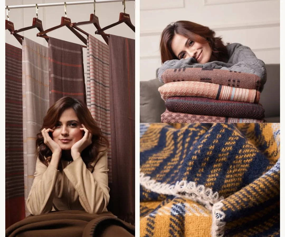 Discover the rich textures and timeless patterns of our collection. This collage highlights our classic plaid and solid-hued shawls, featuring intricate details like delicate lace edging. These pieces are designed to be cherished staples in any wardrobe, offering warmth, comfort, and enduring style.